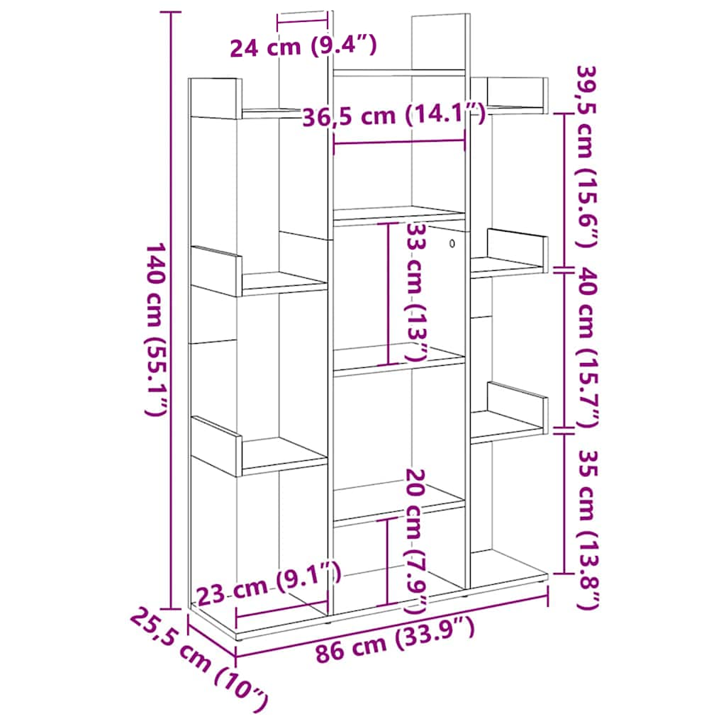 Bibliothèque Chêne fumé 86x25,5x140 cm Bois d'ingénierie - XIOS