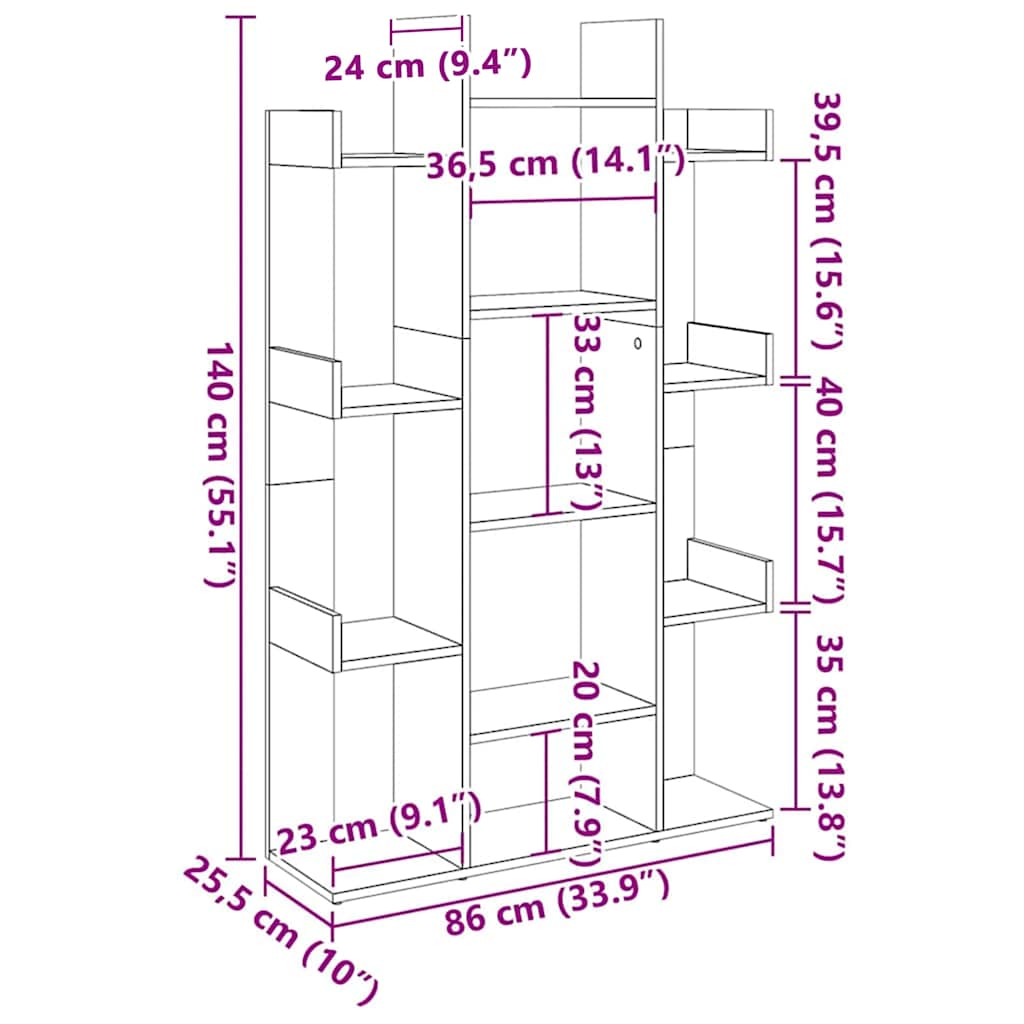 Bibliothèque Chêne fumé 86x25,5x140 cm Bois d'ingénierie - XIOS