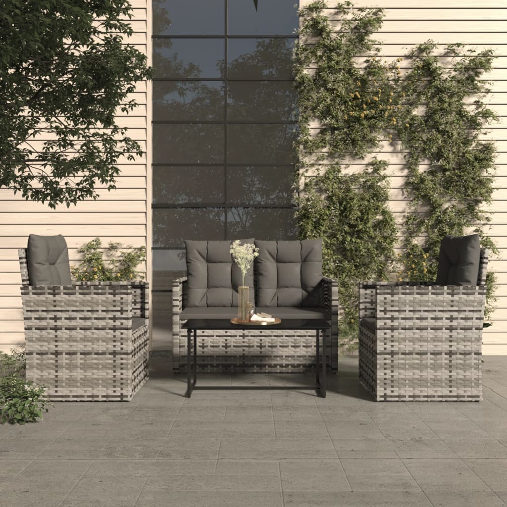 Mobilier d'extérieur 4 pcs avec coussins Résine tressée Gris