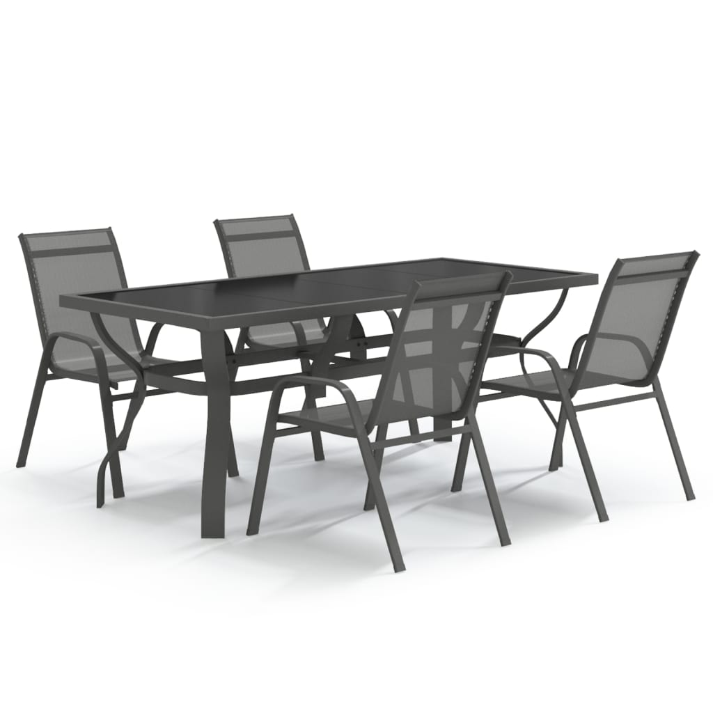 Ensemble à manger de jardin 5 pcs Gris et noir