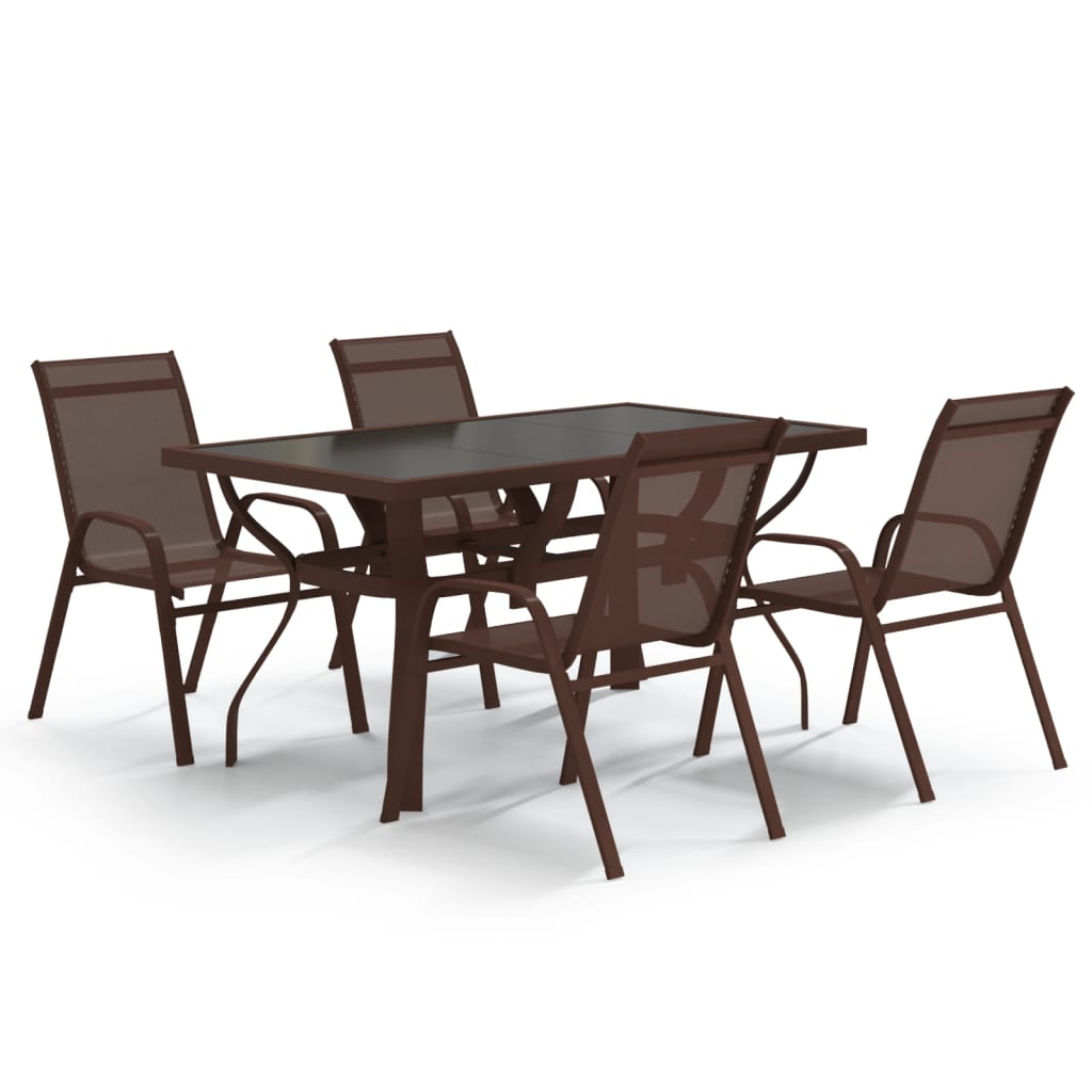 Ensemble à manger de jardin 5 pcs Marron et noir
