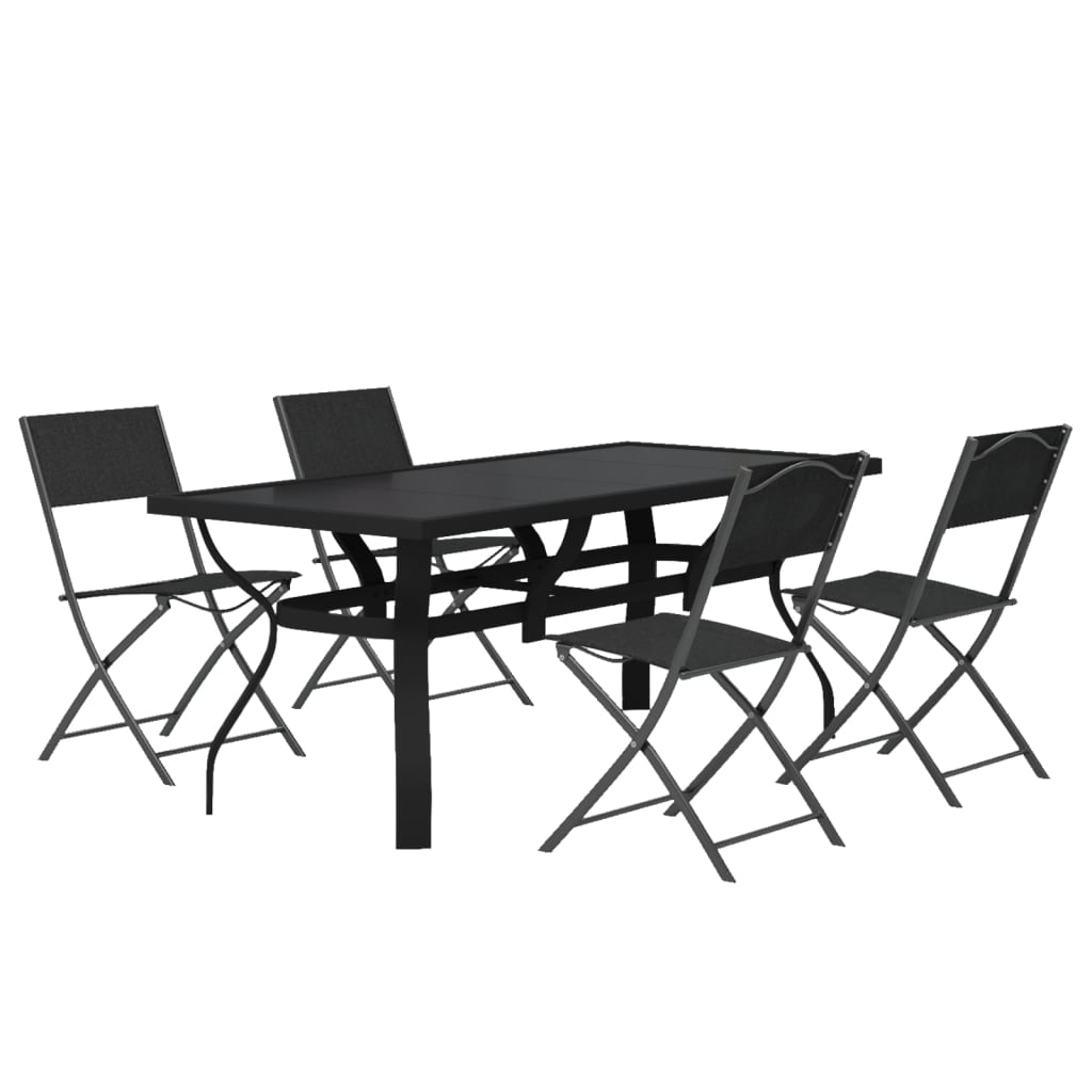 Ensemble à manger de jardin 5 pcs Gris et noir