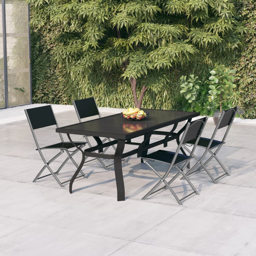 Ensemble à manger de jardin 5 pcs Gris et noir