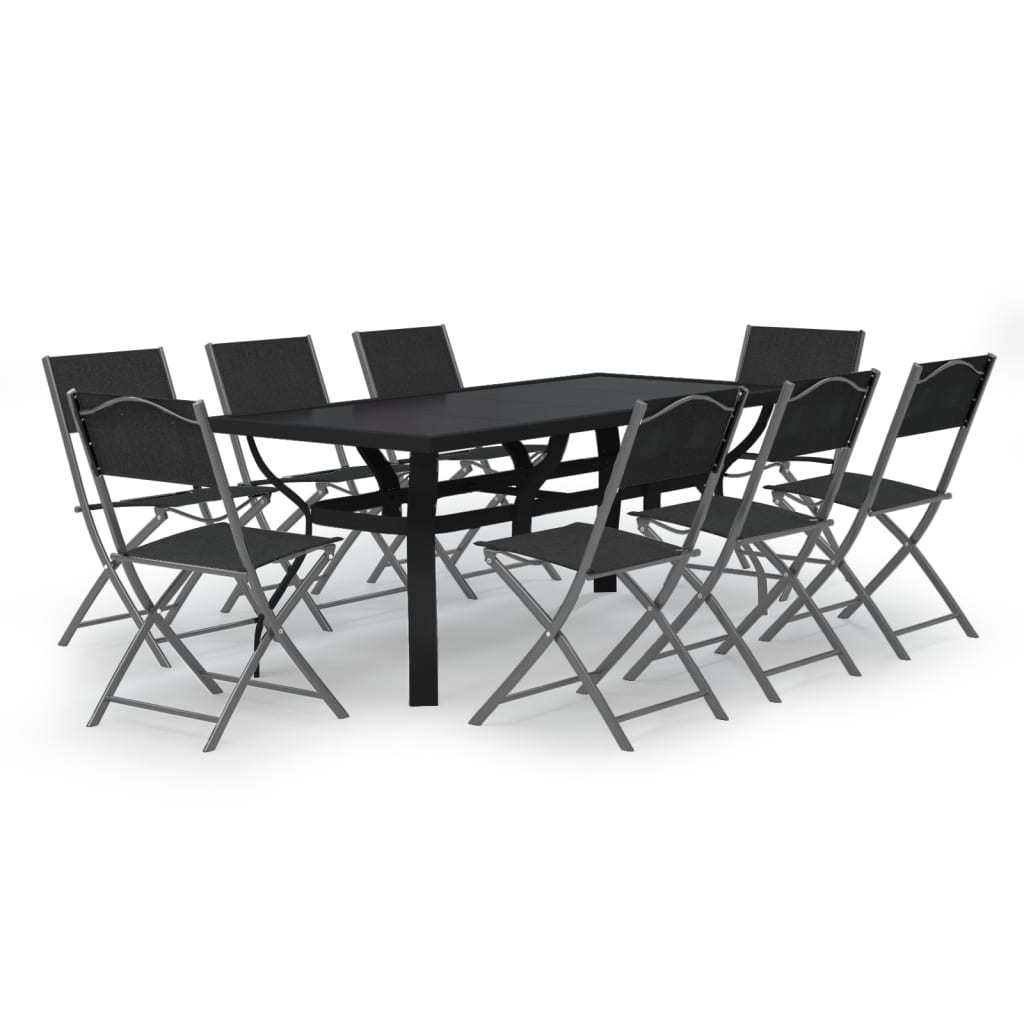 Ensemble à manger de jardin 9 pcs Gris et noir