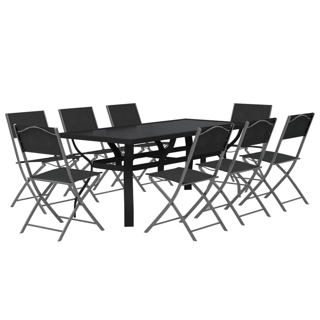 Ensemble à manger de jardin 9 pcs Gris et noir