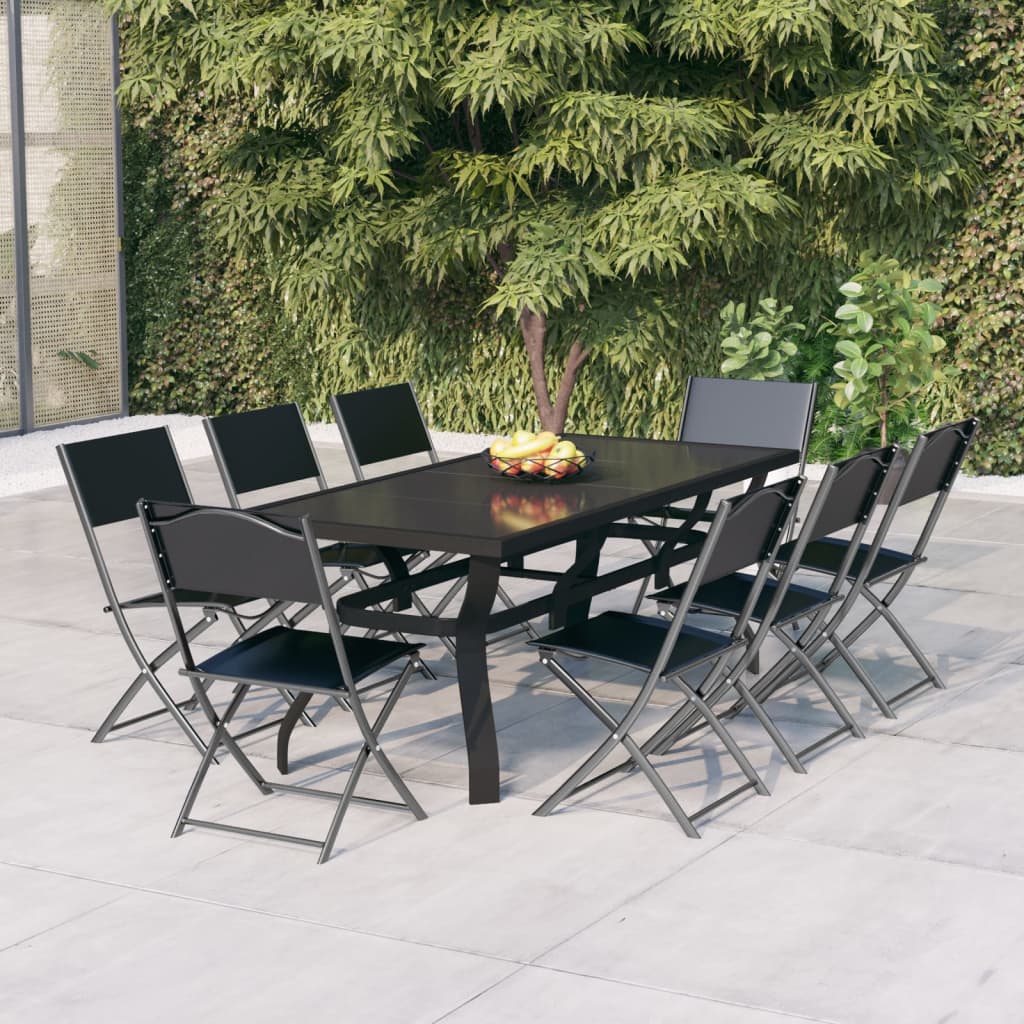 Ensemble à manger de jardin 9 pcs Gris et noir
