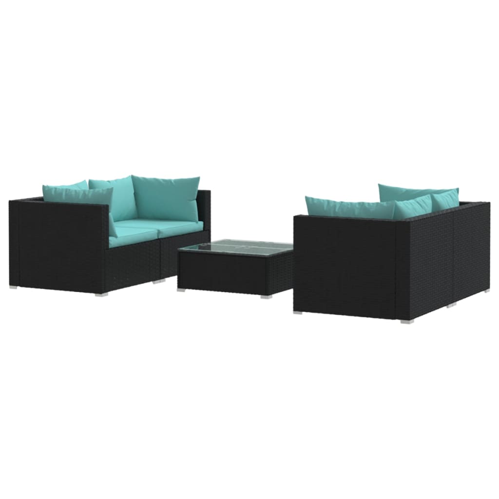 Salon de jardin 5 pcs avec coussins Résine tressée Noir