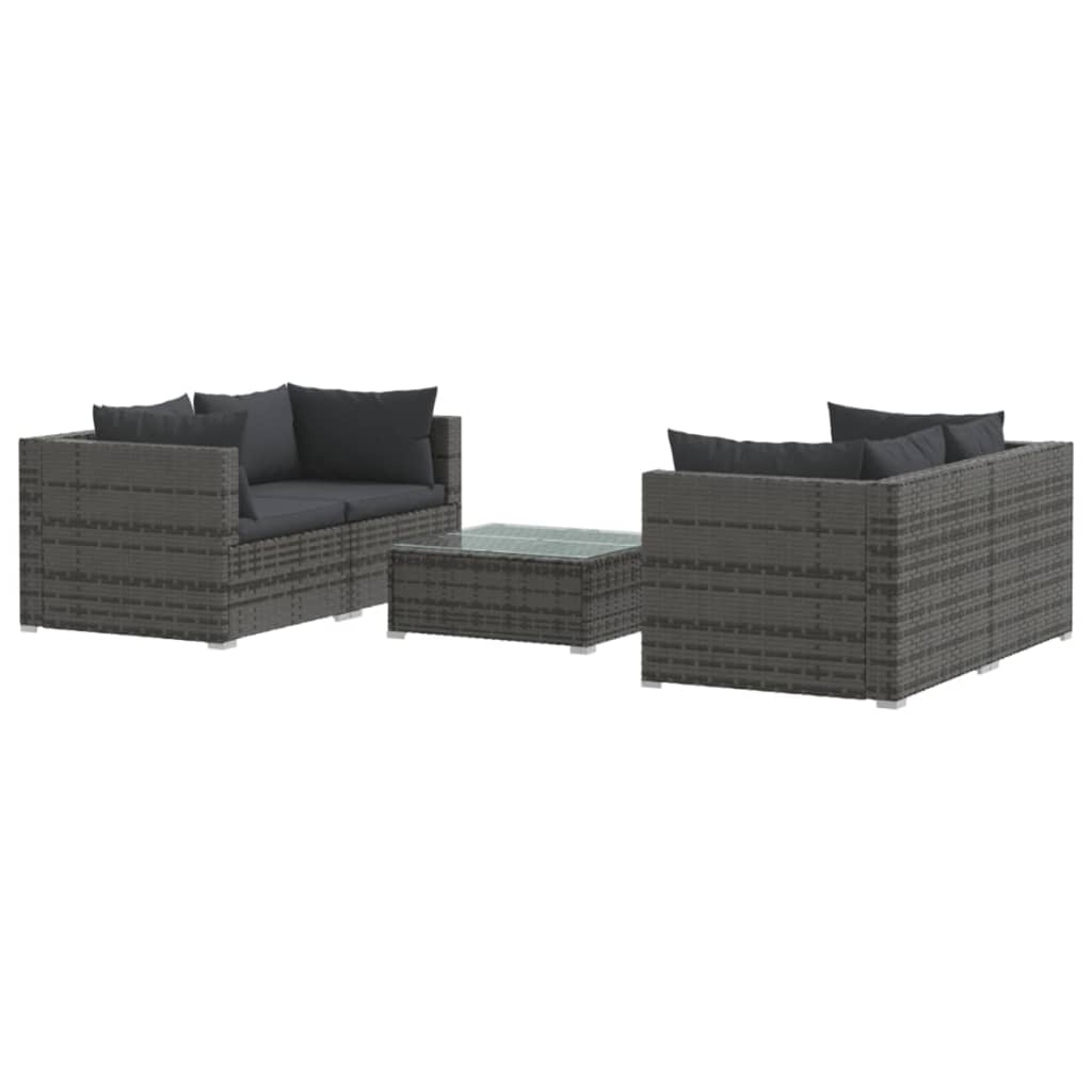 Salon de jardin 5 pcs avec coussins Résine tressée Gris