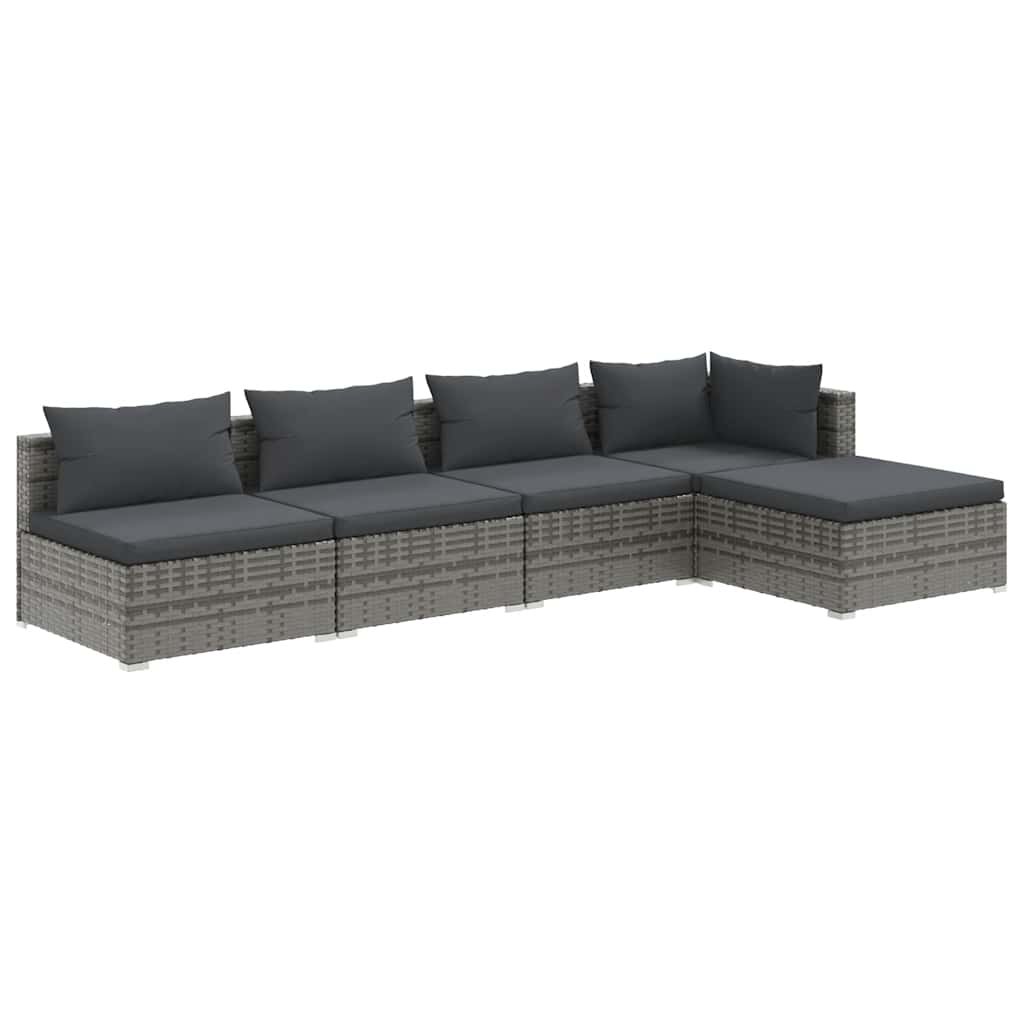 Salon de jardin 5 pcs avec coussins Résine tressée Gris