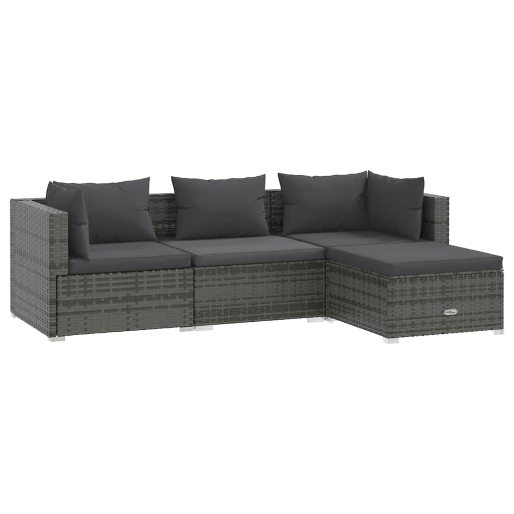 Salon de jardin 4 pcs avec coussins Résine tressée Gris