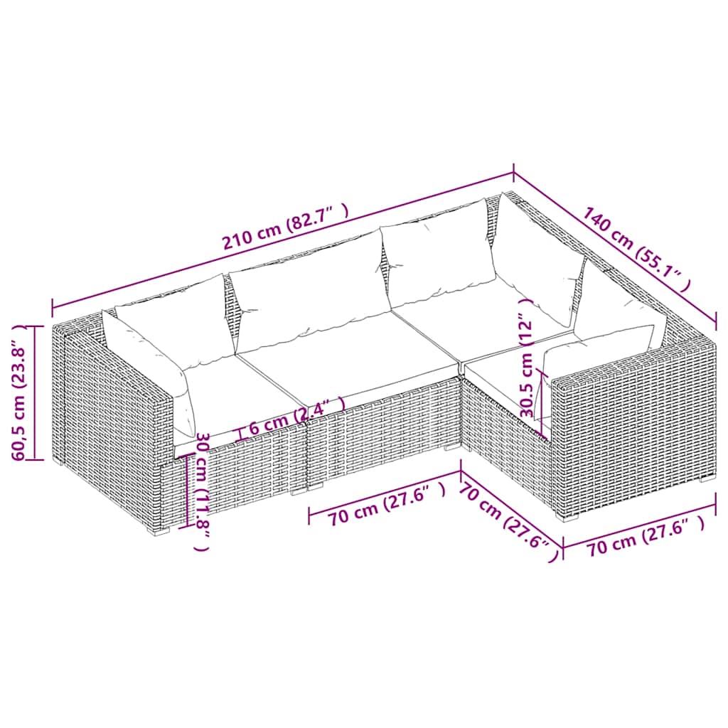 Salon de jardin 4 pcs avec coussins Résine tressée Gris - XIOS