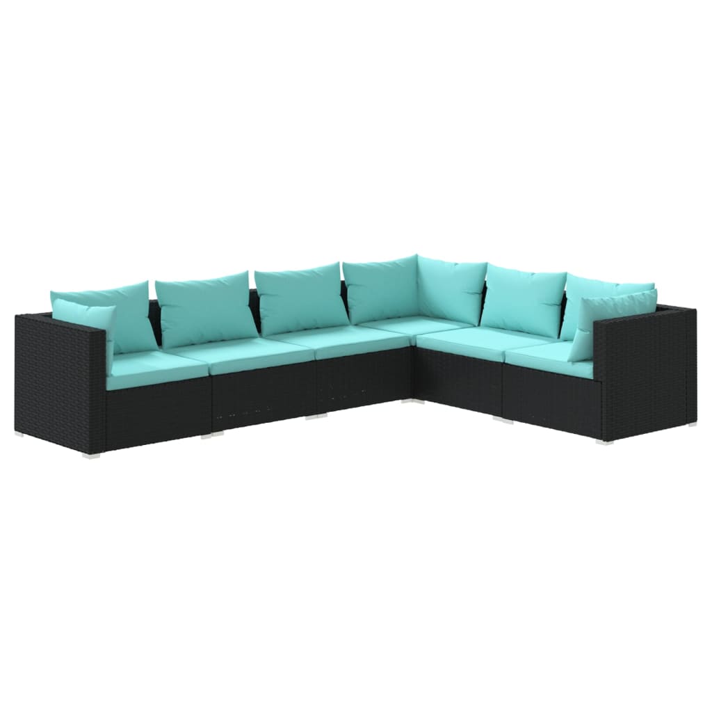 Salon de jardin 6 pcs avec coussins Résine tressée Noir