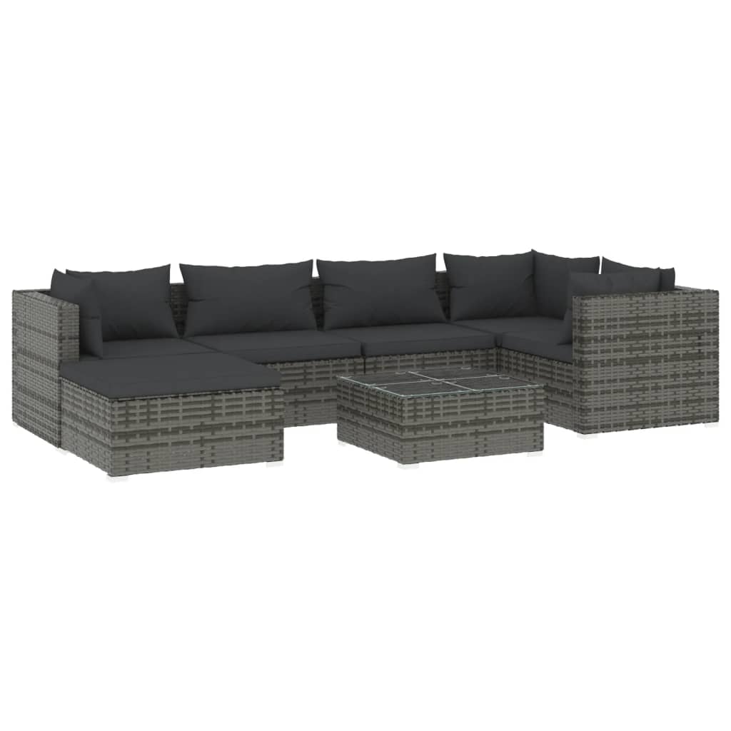 Salon de jardin 7 pcs avec coussins Résine tressée Gris