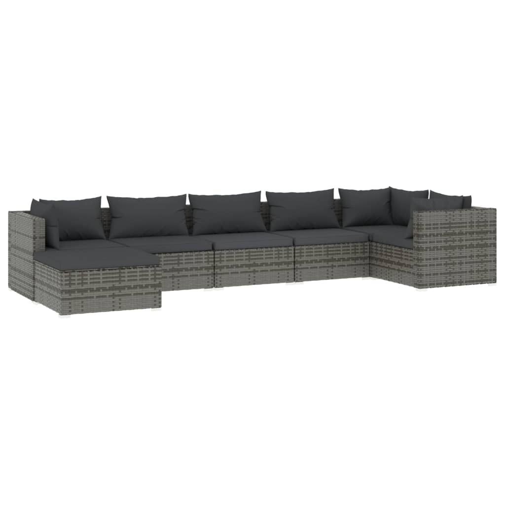 Salon de jardin 7 pcs avec coussins Résine tressée Gris
