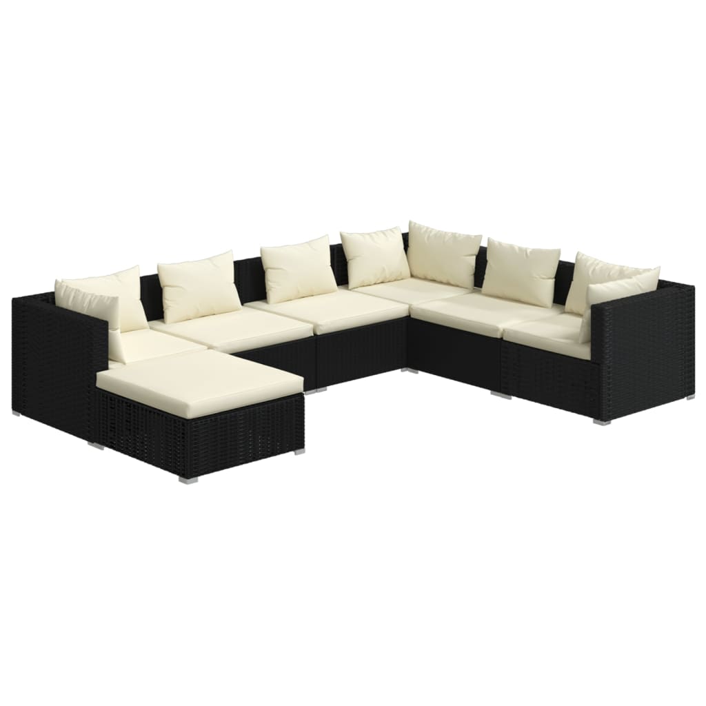 Salon de jardin 7 pcs avec coussins Résine tressée Noir