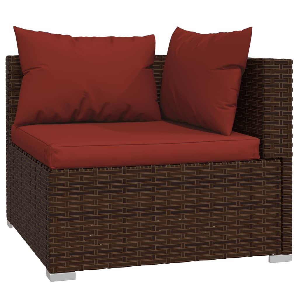 Salon de jardin 6 pcs avec coussins Résine tressée Marron