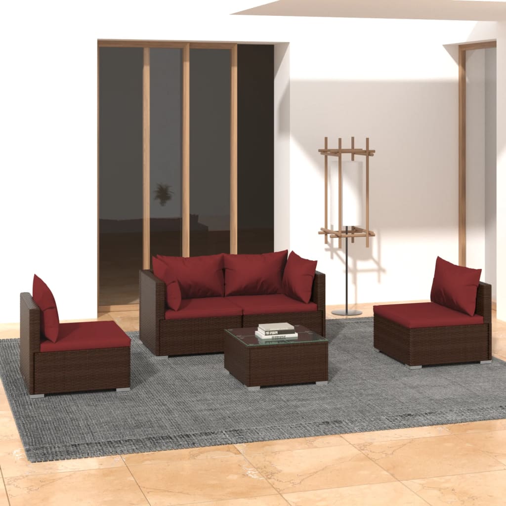Salon de jardin 5 pcs avec coussins résine tressée marron - XIOS