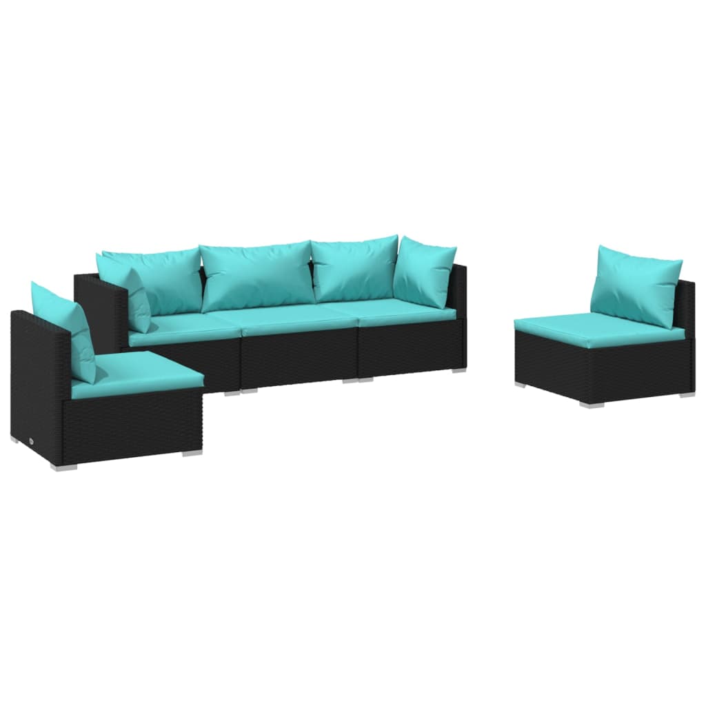 Salon de jardin 5 pcs avec coussins Résine tressée Noir