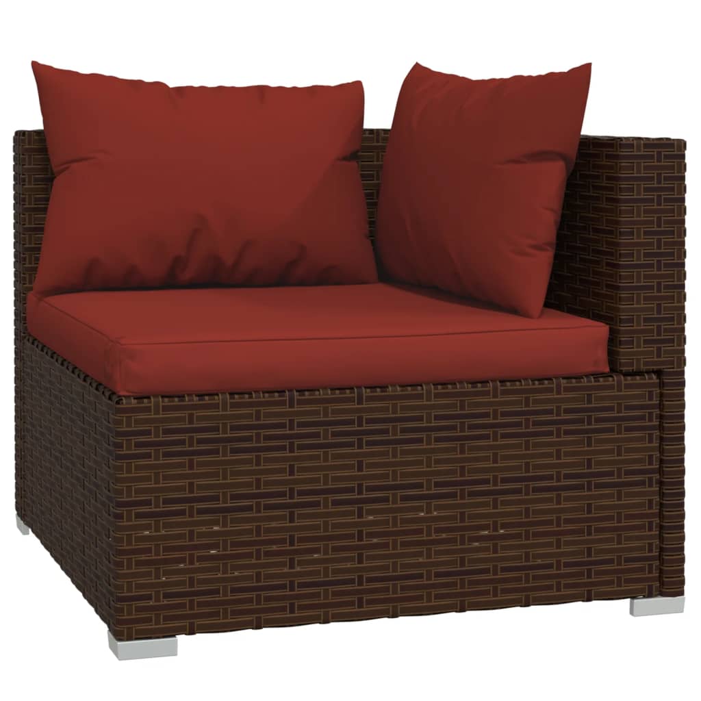 Salon de jardin 6 pcs avec coussins Résine tressée Marron