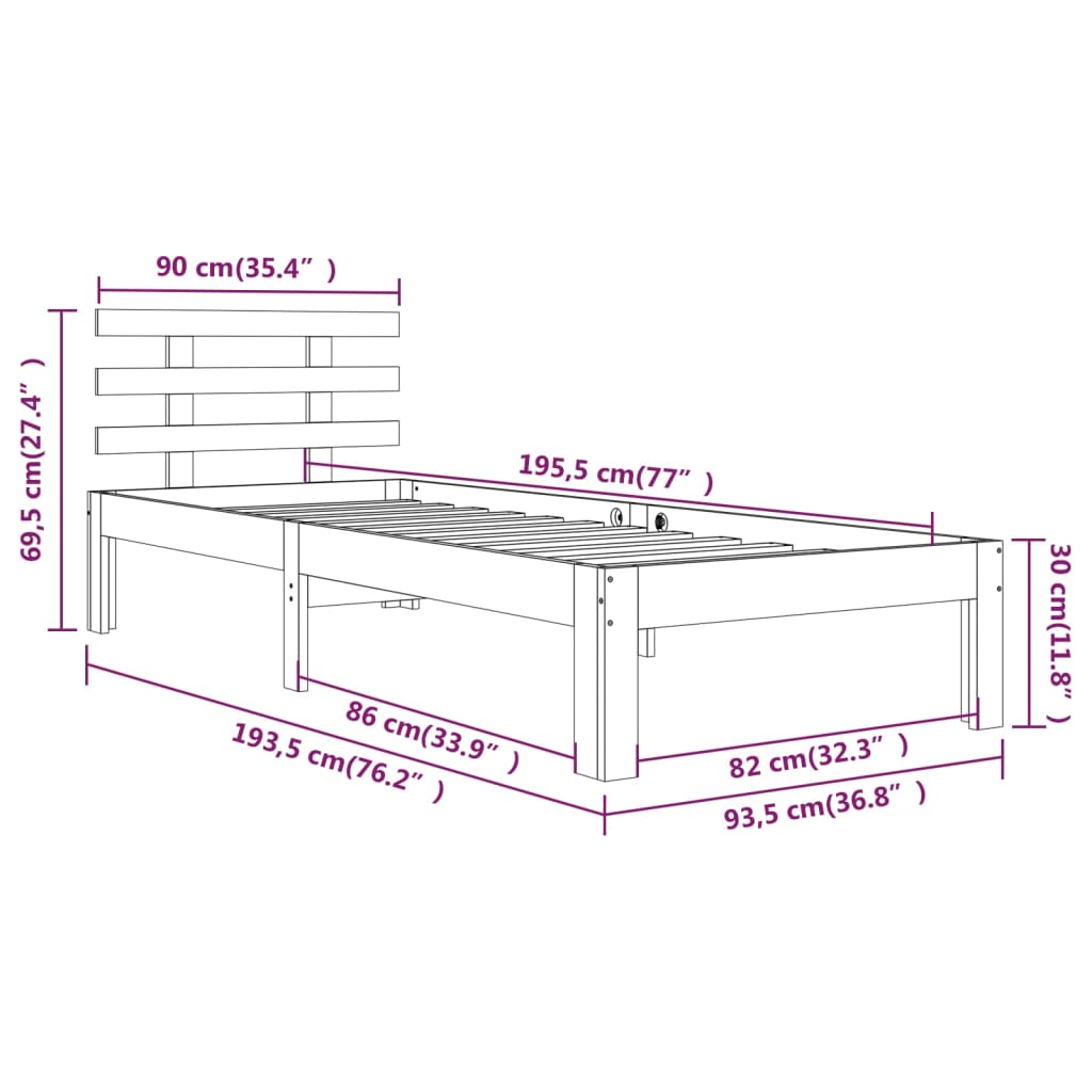 Cadre de lit sans matelas blanc 90x190 cm - XIOS