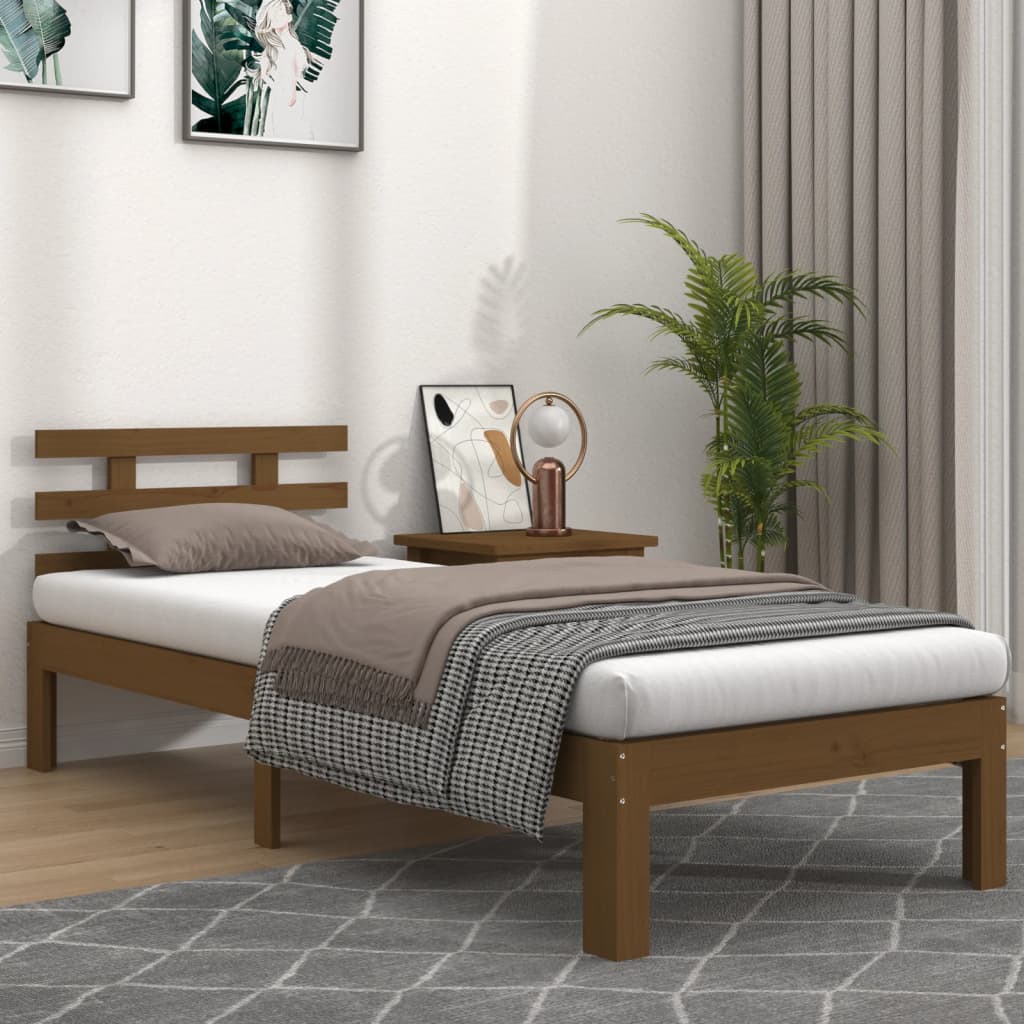 Cadre de lit sans matelas marron miel bois massif 100x200 cm - XIOS