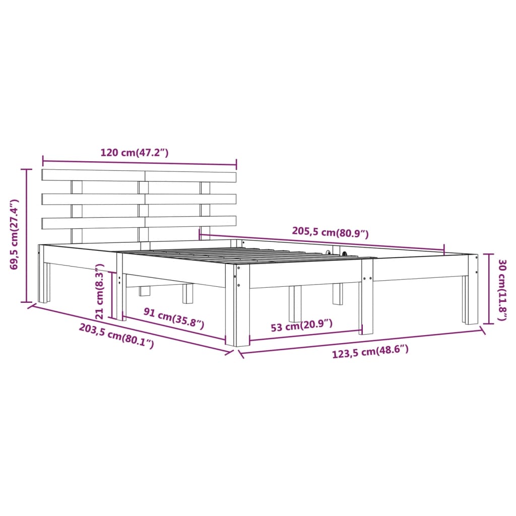 Cadre de lit sans matelas blanc bois massif 120x200 cm - XIOS