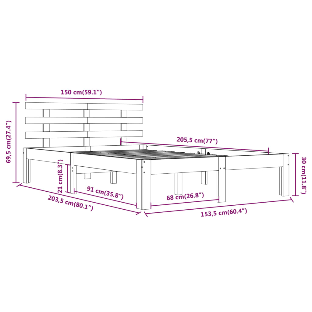 Cadre de lit sans matelas bois massif 150x200 cm - XIOS