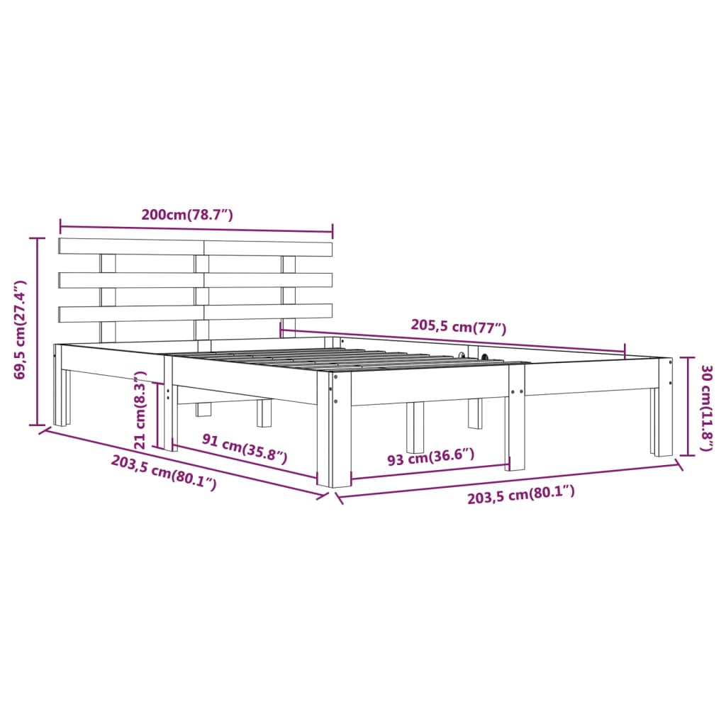 Cadre de lit sans matelas bois massif 200x200 cm - XIOS