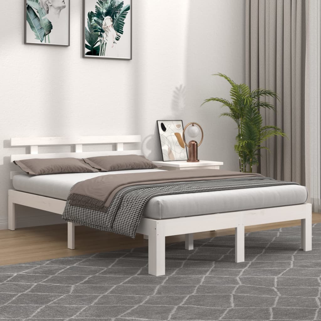 Cadre de lit sans matelas blanc bois massif 200x200 cm - XIOS