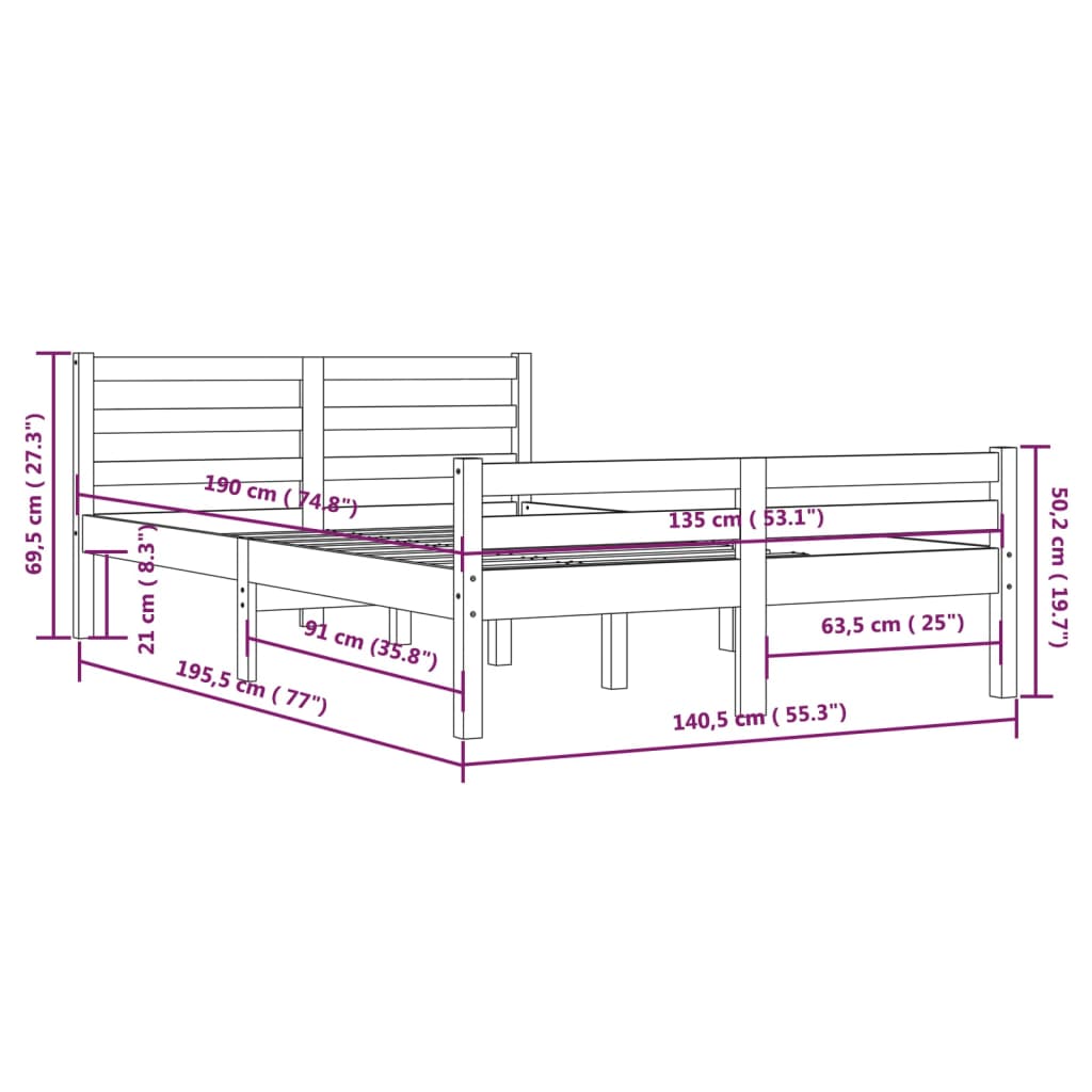 Cadre de lit sans matelas bois massif 135x190 cm - XIOS