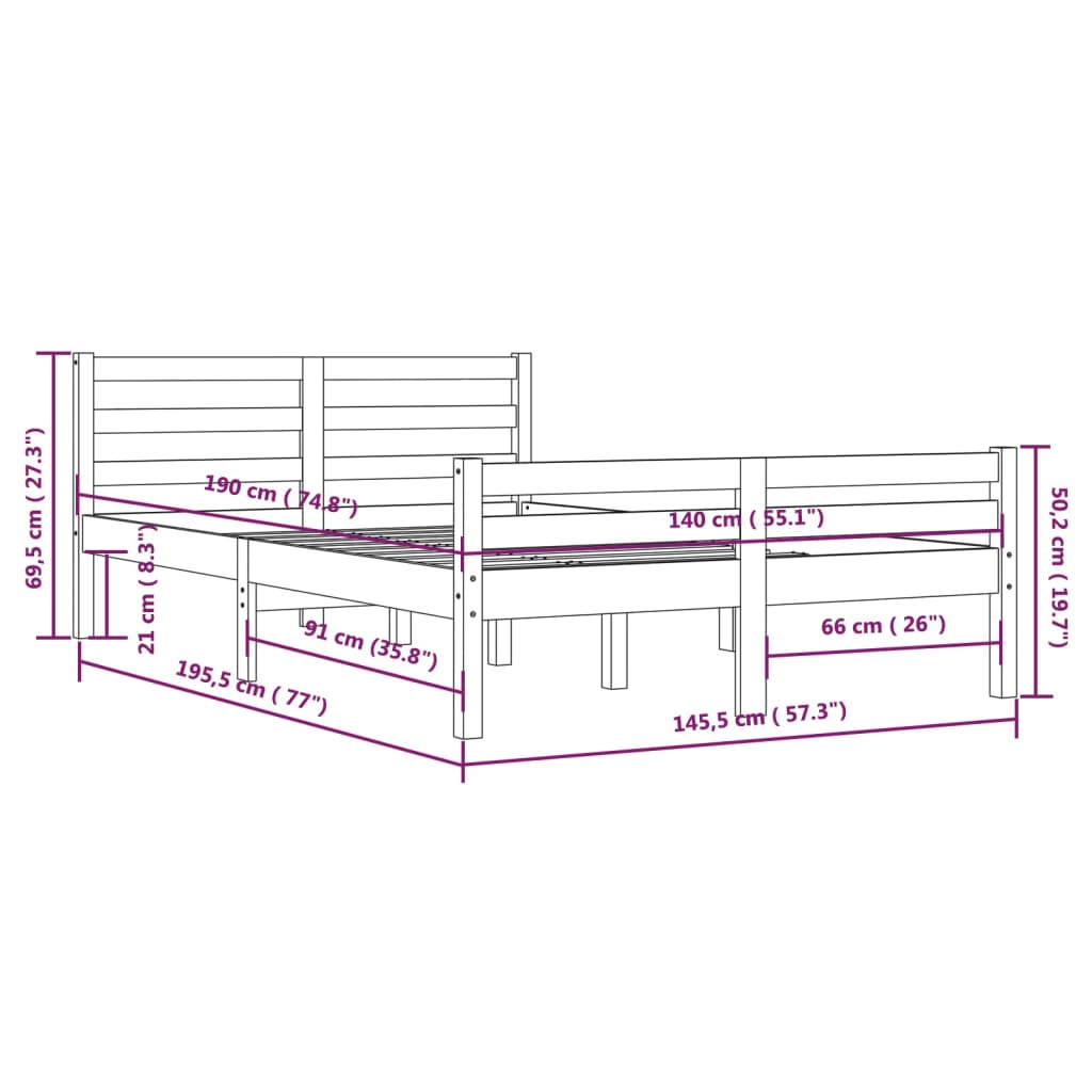 Cadre de lit sans matelas bois massif 140x190 cm - XIOS