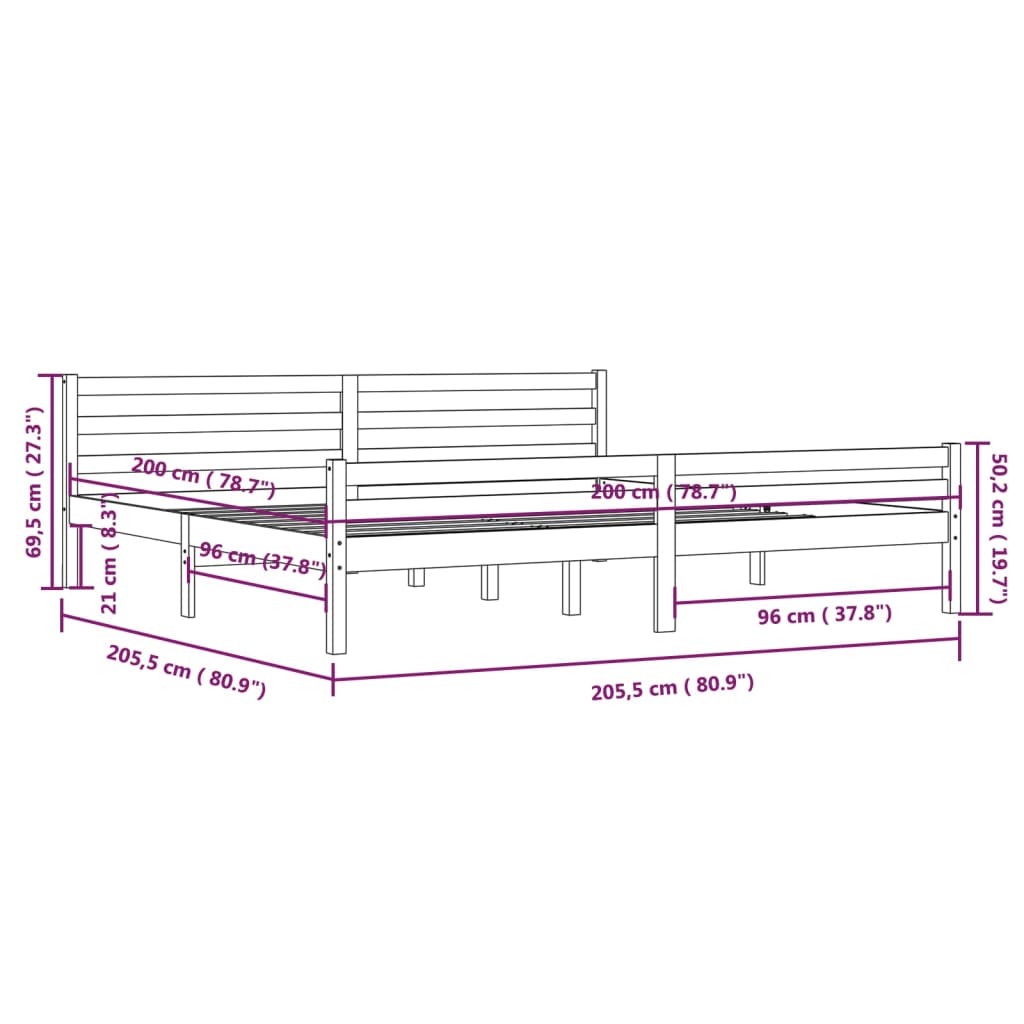 Cadre de lit sans matelas blanc bois massif 200x200 cm - XIOS