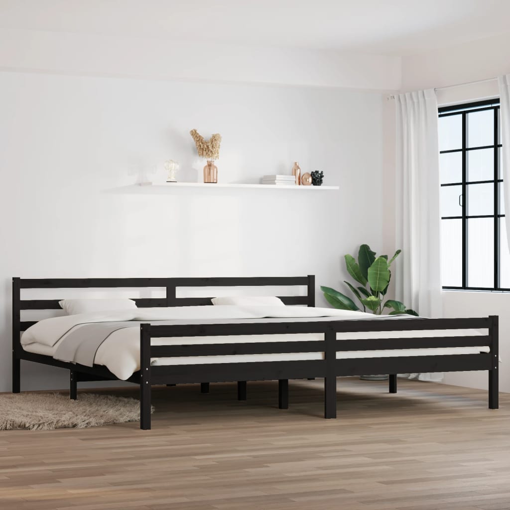 Cadre de lit sans matelas noir bois massif 200x200 cm - XIOS