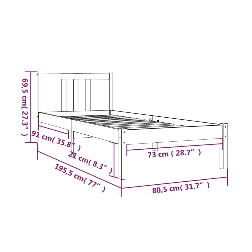 Cadre de lit sans matelas bois massif 75x190 cm - XIOS