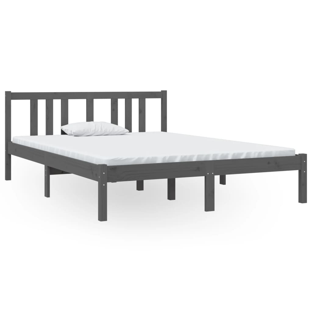 Cadre de lit sans matelas gris bois massif 135x190 cm - XIOS