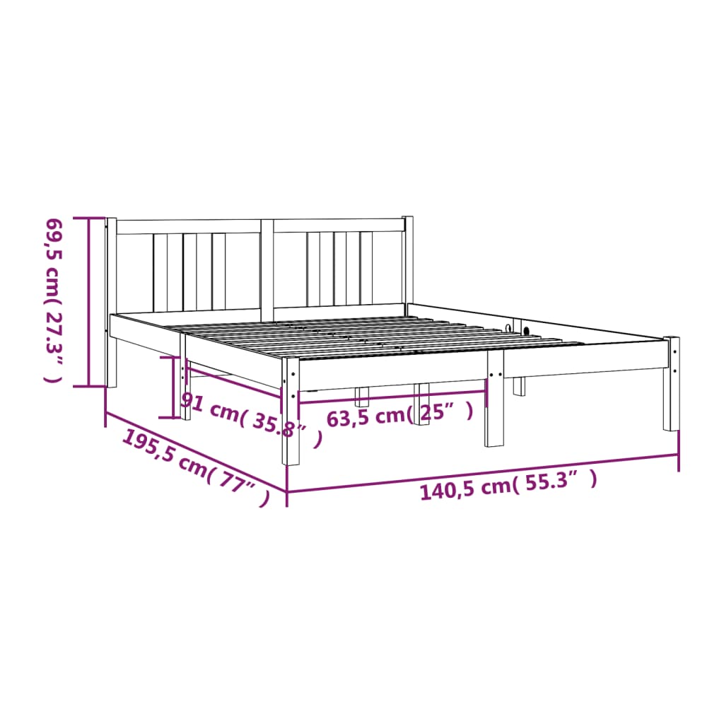 Cadre de lit sans matelas gris bois massif 135x190 cm - XIOS