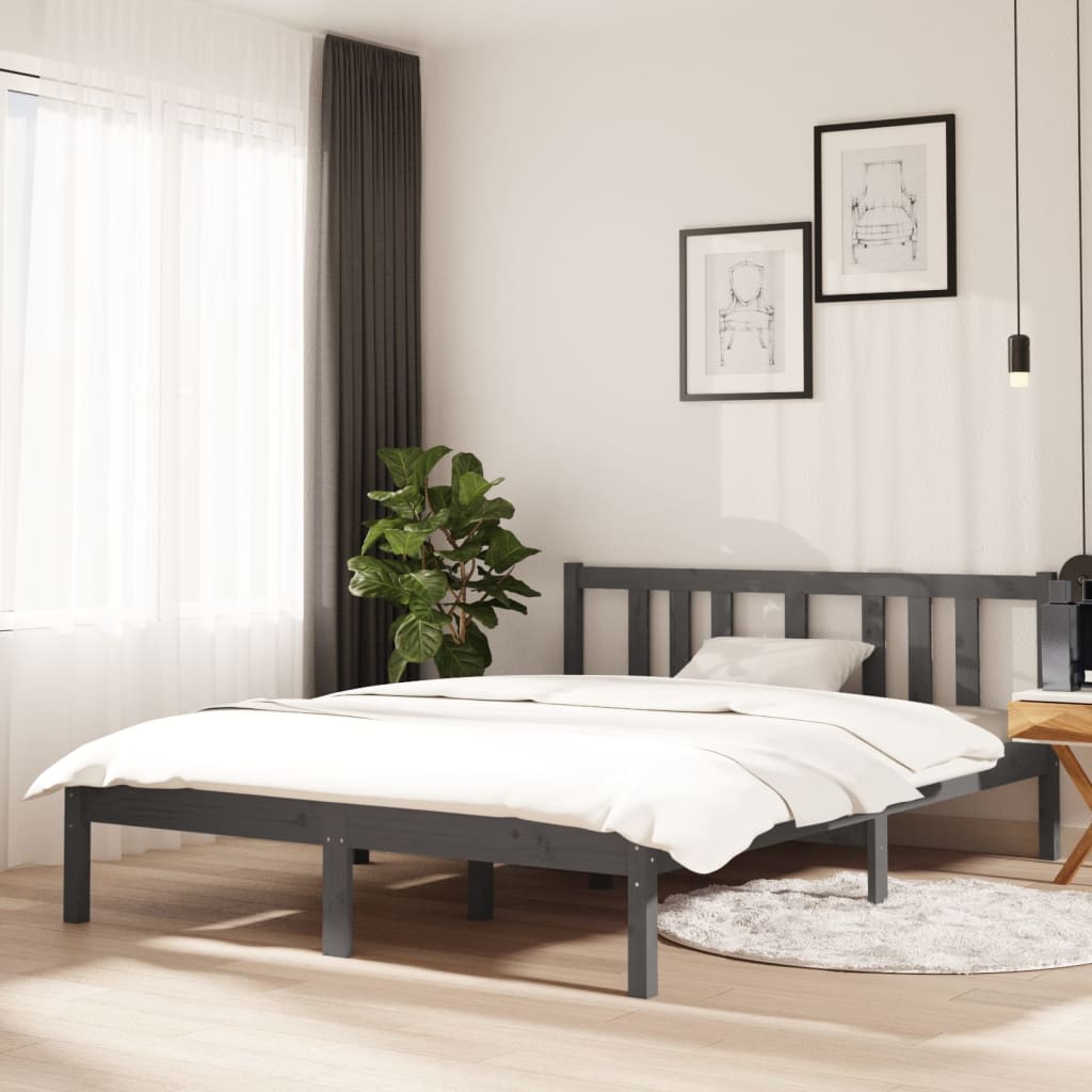 Cadre de lit sans matelas gris bois massif 135x190 cm - XIOS