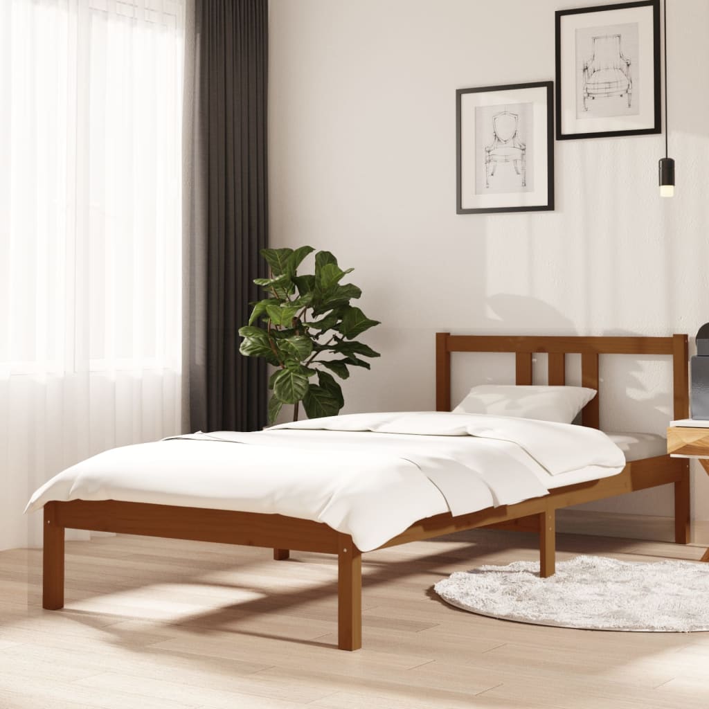 Cadre de lit sans matelas marron miel bois massif 90x200 cm - XIOS