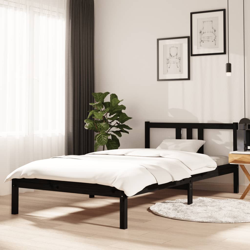 Cadre de lit sans matelas noir bois massif 100x200 cm - XIOS