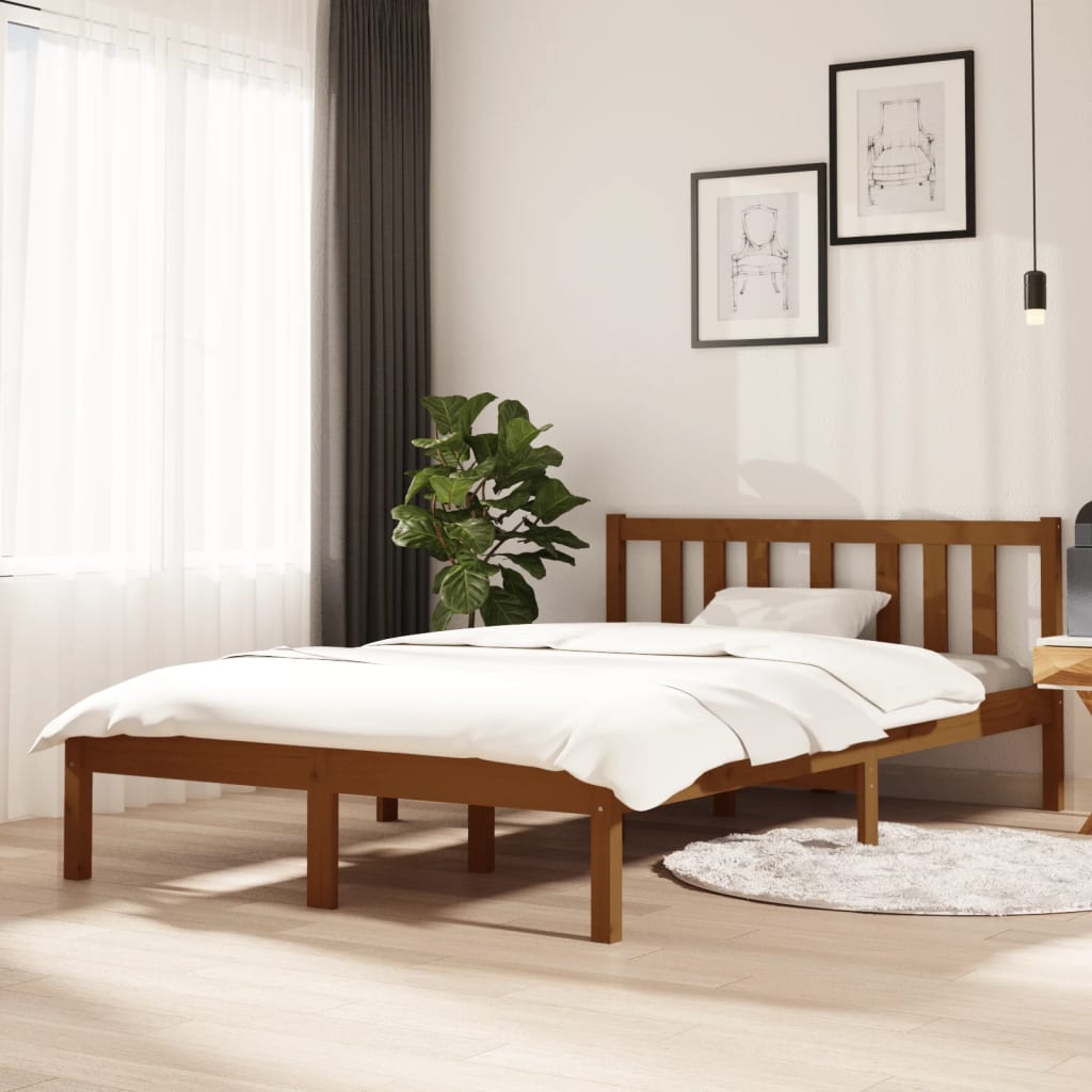 Cadre de lit sans matelas marron miel bois massif 120x200 cm - XIOS