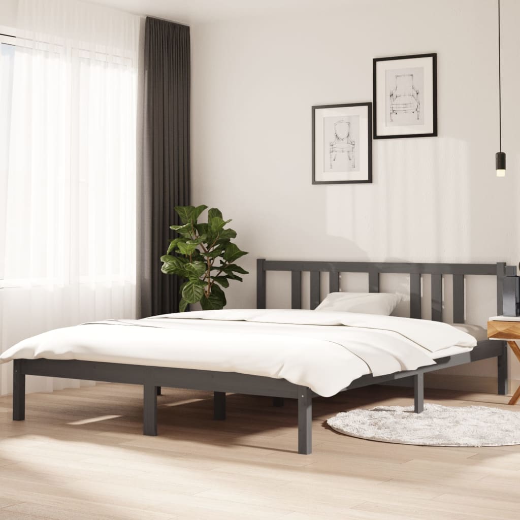 Cadre de lit sans matelas gris bois massif 150x200 cm - XIOS