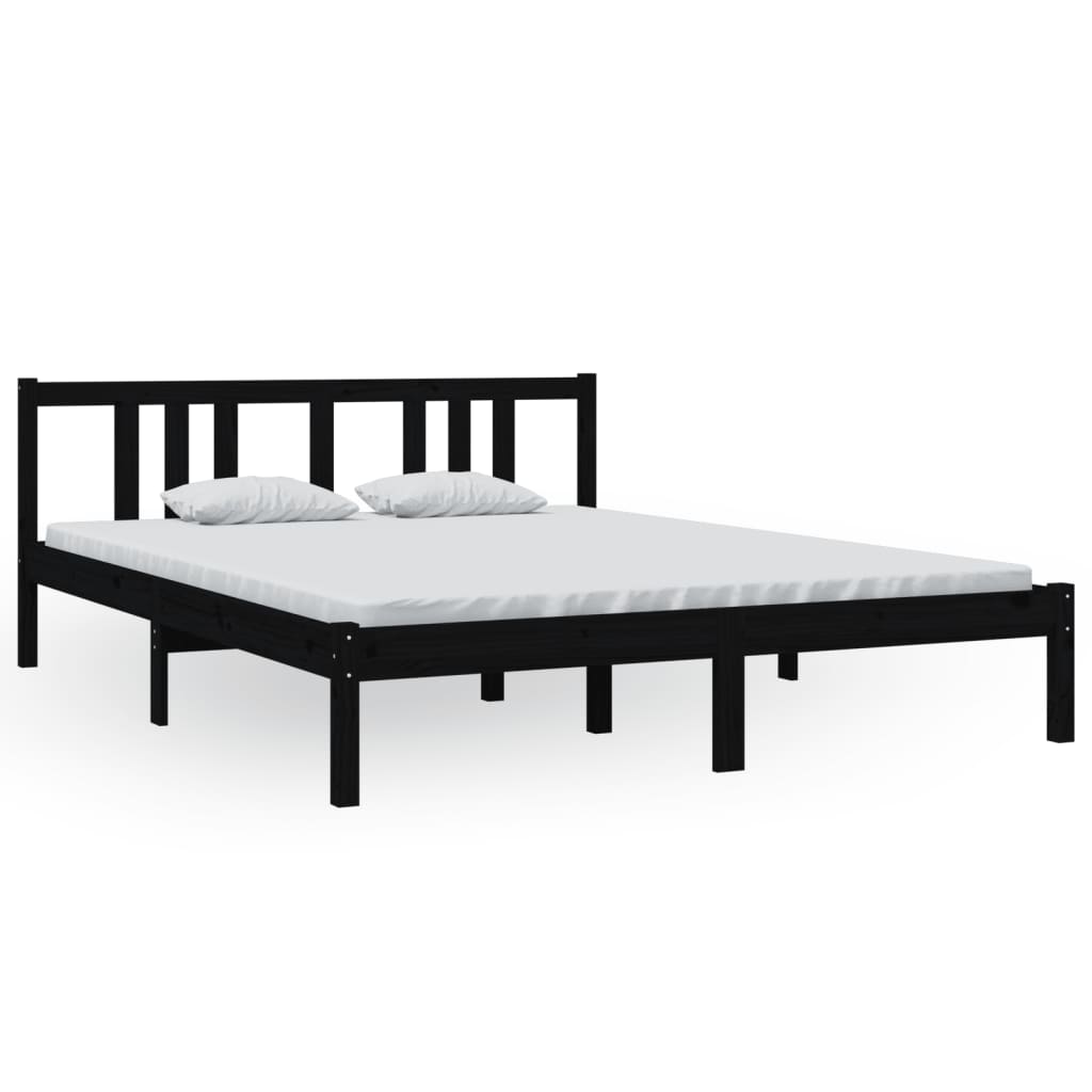 Cadre de lit sans matelas noir bois massif 150x200 cm - XIOS