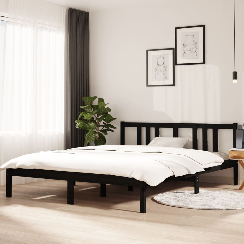 Cadre de lit sans matelas noir bois massif 150x200 cm - XIOS