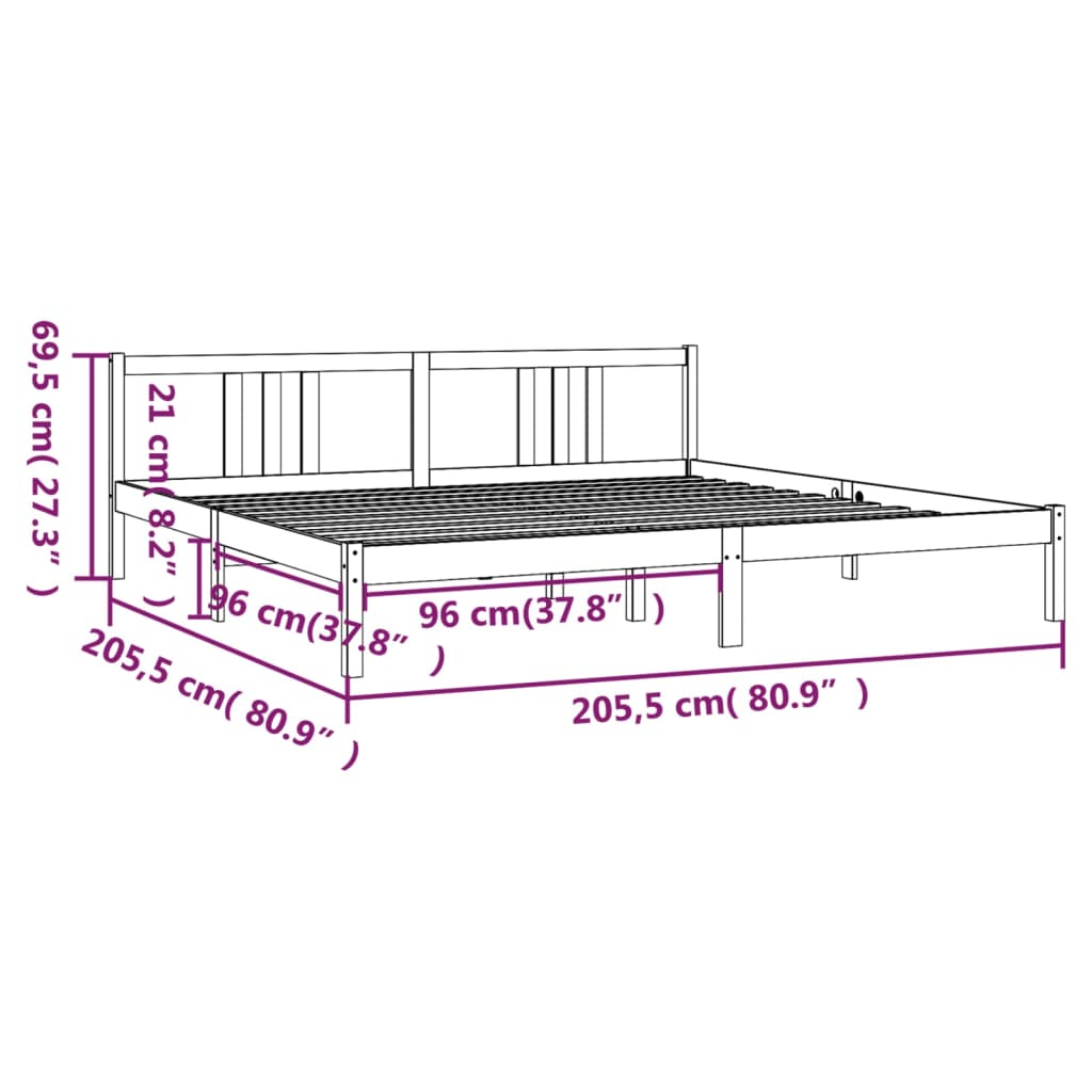 Cadre de lit sans matelas bois massif gris 200x200 cm - XIOS