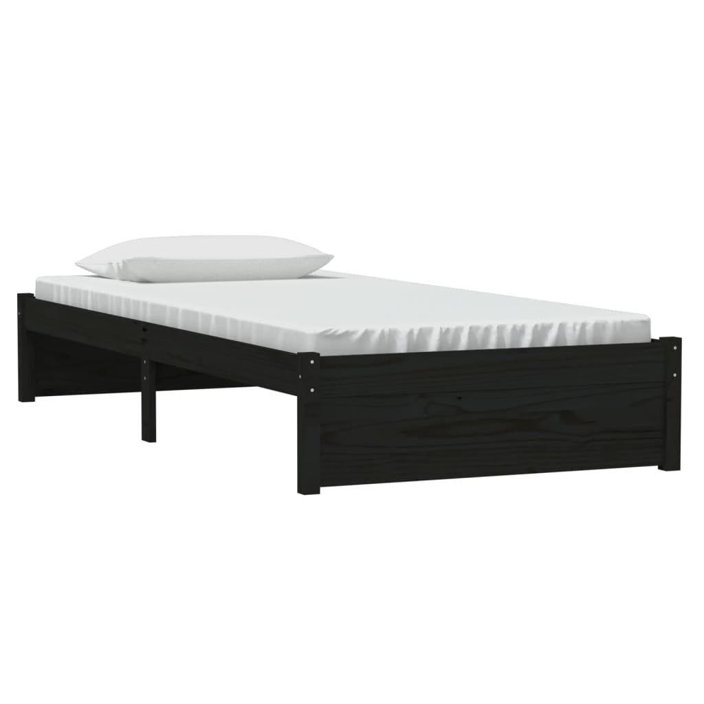 Cadre de lit sans matelas noir bois massif 90x190 cm - XIOS