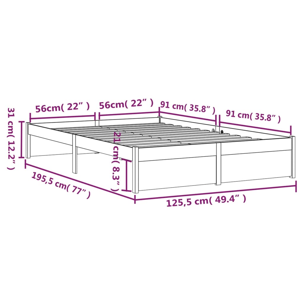 Cadre de lit sans matelas marron miel bois massif 120x190 cm - XIOS