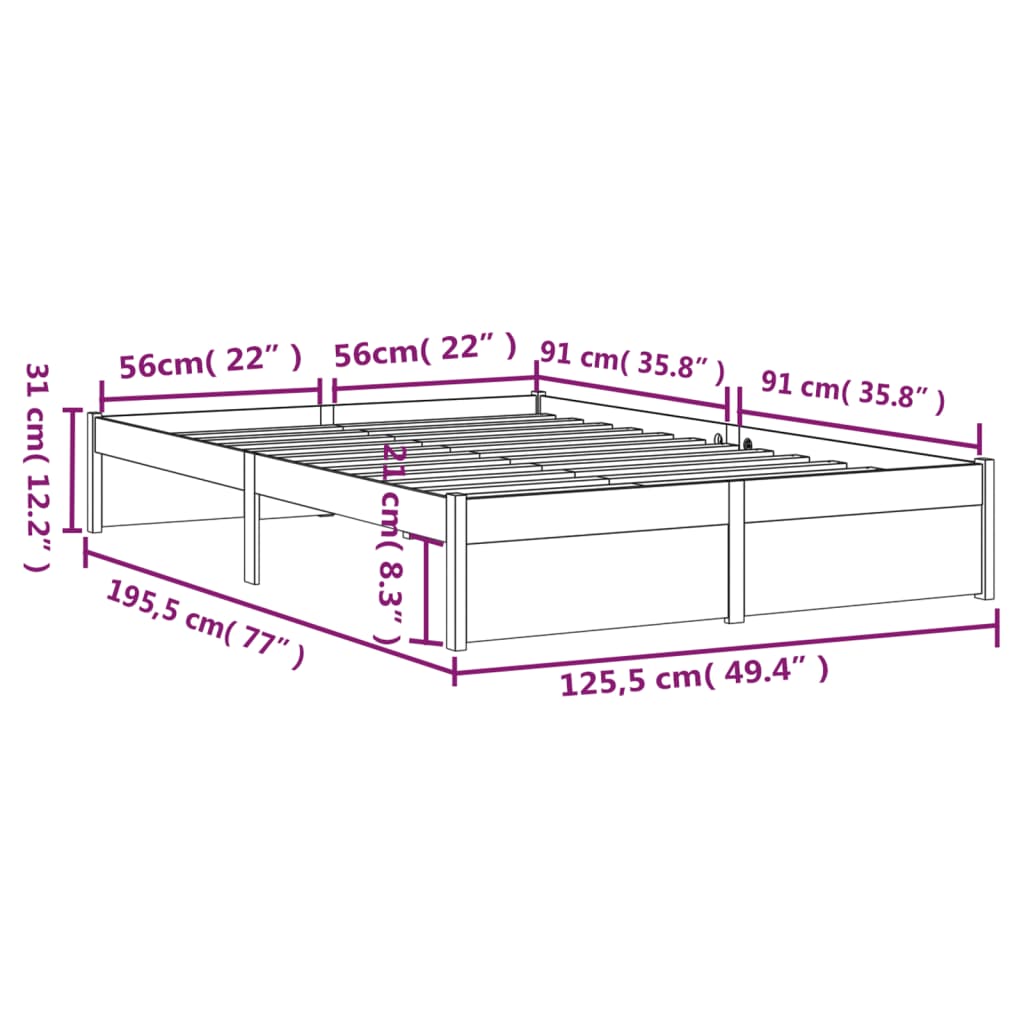 Cadre de lit sans matelas noir bois massif 120x190 cm - XIOS