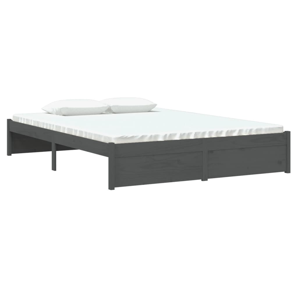 Cadre de lit sans matelas gris bois massif 135x190 cm - XIOS