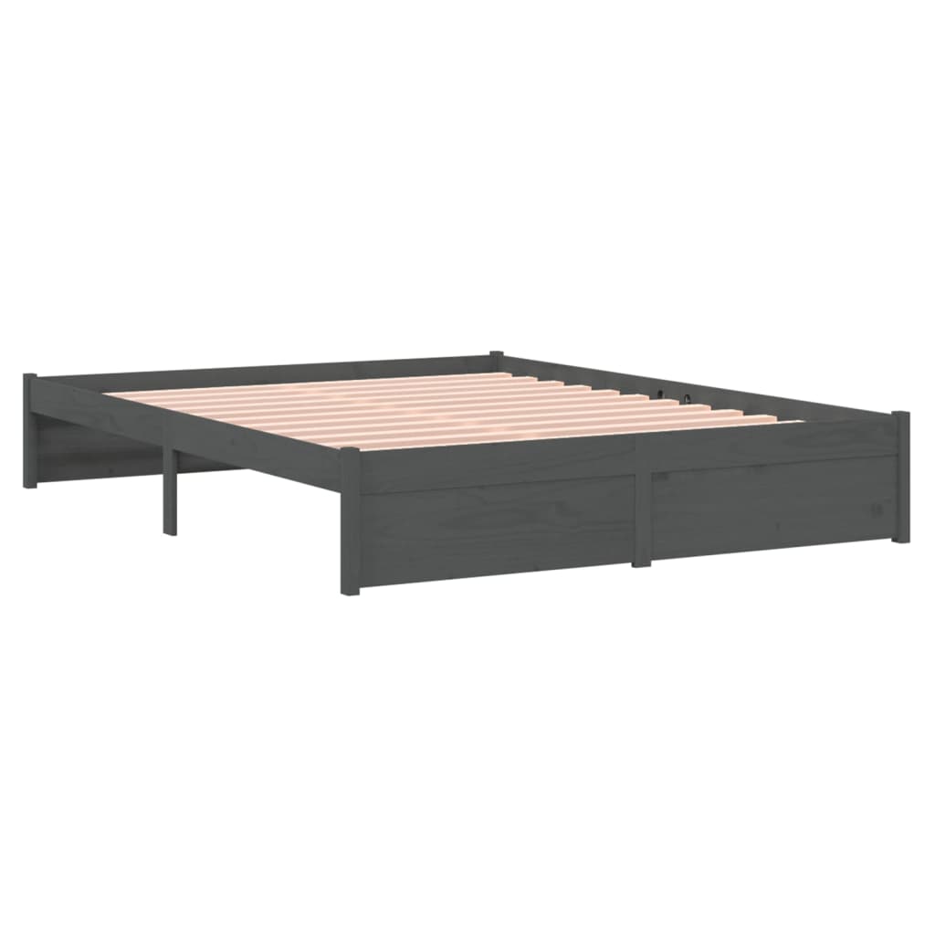 Cadre de lit sans matelas gris bois massif 135x190 cm - XIOS