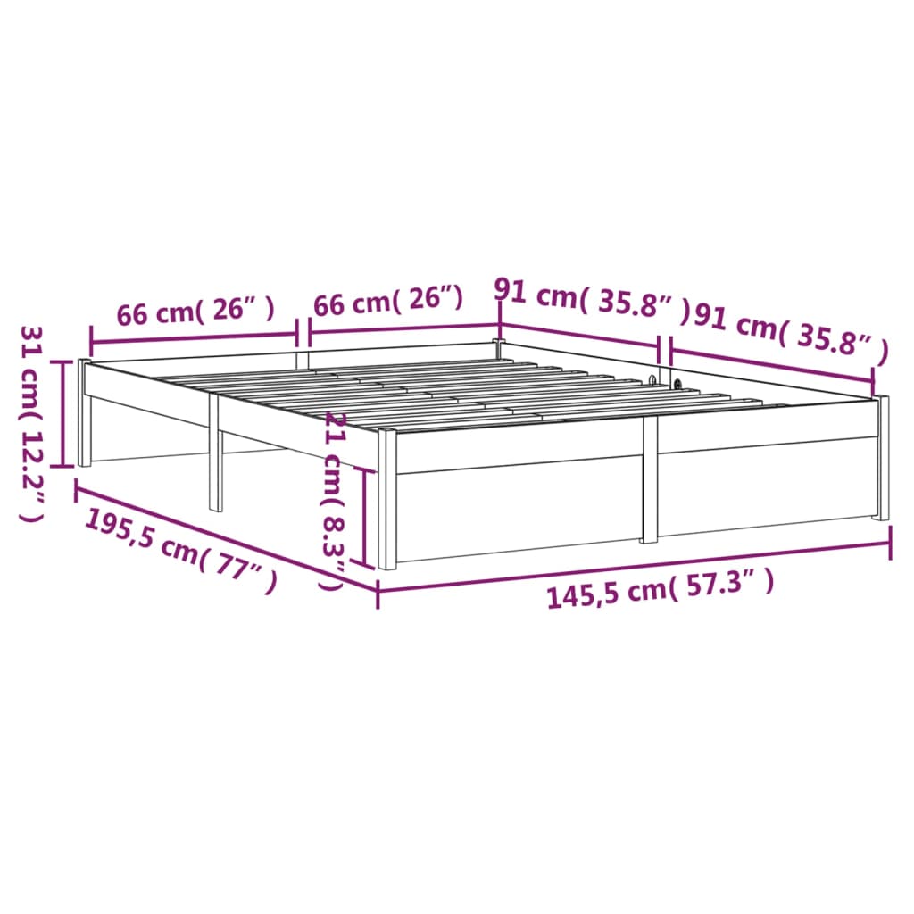 Cadre de lit sans matelas noir bois massif 140x190 cm - XIOS
